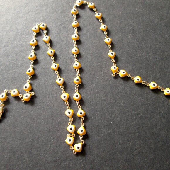 C⭐️C Golden Yellow Heart Evil Eye Choker Necklace Stamped LOVE Gold Tone Health - Picture 5 of 11